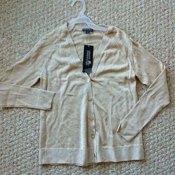 Lafayette 148 gold tone mother of pearl buttons cardigan size P - Picture 3 of 13